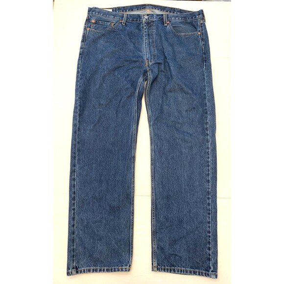 Levis 505 Jeans Mens 42x32 Regular Fit Straight Leg Y2K Dark Denim - Picture 1 of 10